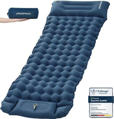 Каремат туристичний HAUSPROFI самонадувний, ультралегкий, з помпою та подушкою, армійний камуфляж (темно-синій)