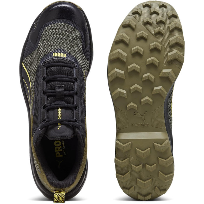 Кросівки PUMA Obstruct Profoam для бігу по вулицях, 44 EU, Puma Olive, Puma Schwarz, Gelb Blaze