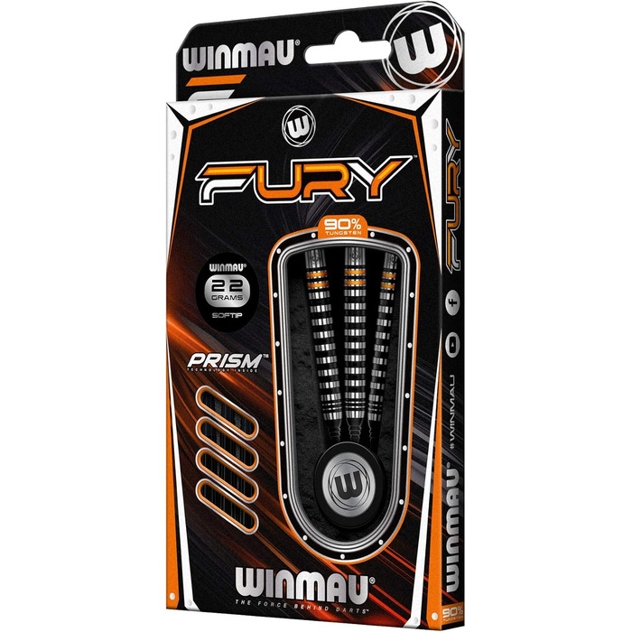 Дартс набір WINMAU Fury 18-20 г, вольфрамовий, Softip, з призмовими опереннями та Vecta-шафтами