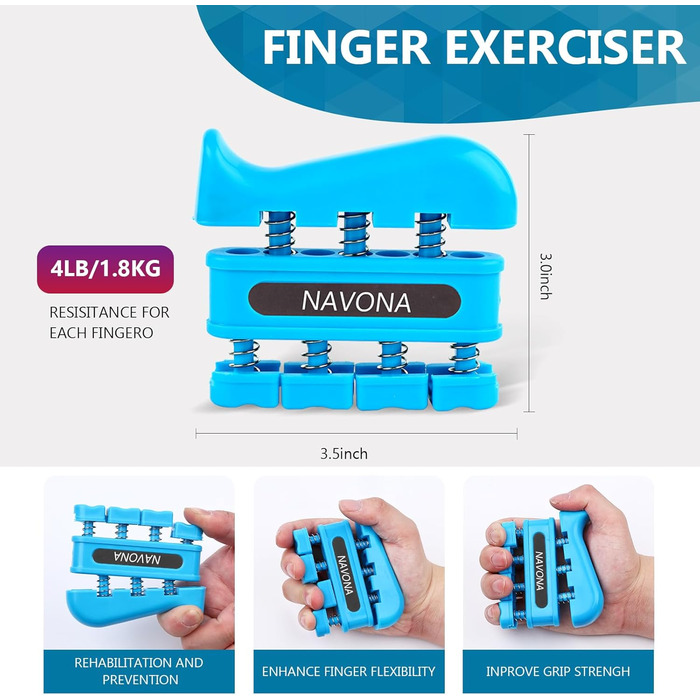 Набір для зміцнення рук та передпліччя (13 шт.): регульовані тренажери, розтягувачі пальців, м'яч для зняття стресу, кільце для хвата, для нарощування м'язів та відновлення після травм рук, Blau