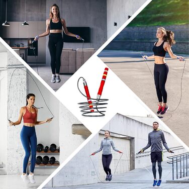 Скакалка Flintronic Speed Springseil: регульована, 300 см, з подвійним підшипником, алюмінієва ручка, для фітнесу, кросфіту, боксу та кардіо, червона