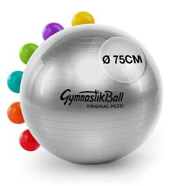 Фітбол PEZZI Original Pezziball Standard 42-75 см – для терапії, спорту та офісу. Міцний PVC, витримує до 400 кг, діаметр 75 см, срібний