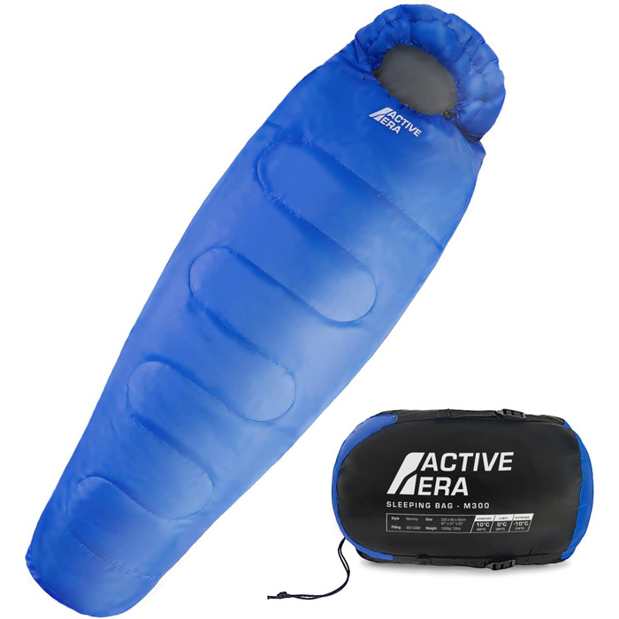 Сплячий мішок Active Era Mumienschlafsack: зимовий, літній, водонепроникний, легкий, температурний режим -10°C до 10°C, для кемпінгу та відпочинку на природі (Блакитний)