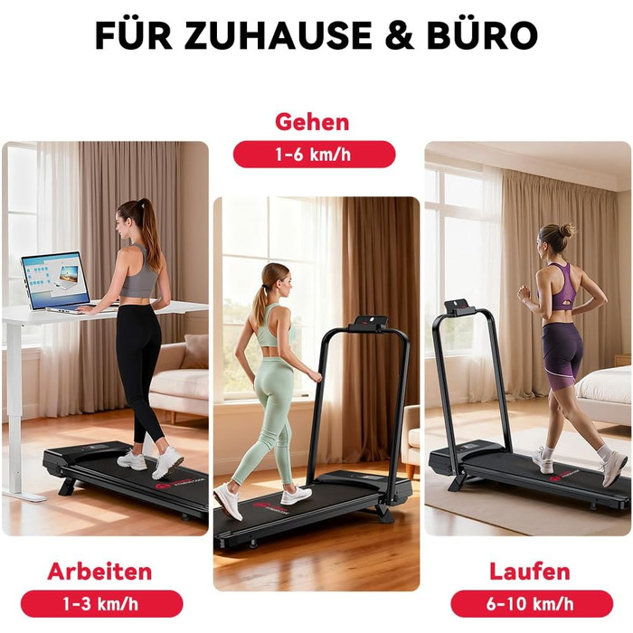 Складана бігова доріжка HomeFitnessCode з регулюванням нахилу — електричний Walking Pad для дому та офісу, компактна доріжка для ходьби, чорна