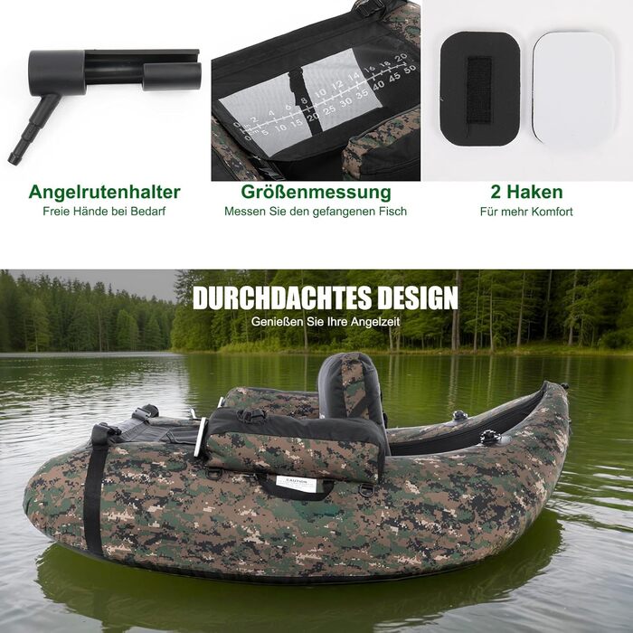 Надувне човен Leadzm для риболовлі, 150 кг, з насосом та тримачами для вудок