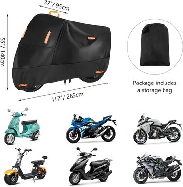 Водонепроникний чохол для мотоцикла Touring Cruiser (4XL: 274x94x140 см) для Honda VTX 1300, Goldwing, Kawasaki Vulcan, Yamaha Royal Star