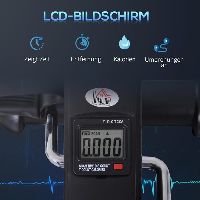 Міні велотренажер HOMCOM з LCD-дисплеєм, чорний, 35x40x31 см, чавунний, педальний тренажер для дому