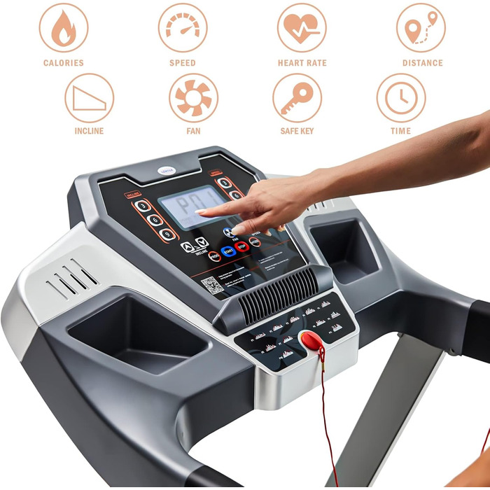 Електричний біговий тренажер LONTEK T500, складний, 2.0 PS, Bluetooth, 12 програм, до 100 кг, чорно-рожевий, нахил до 14 км/год