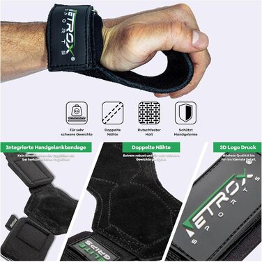 NetroxSports Elite Grips – шкіряні зчеплення для тяги, фітнес-ремінці для важкої атлетики, бодібілдингу з захистом зап'ястя, для чоловіків і жінок