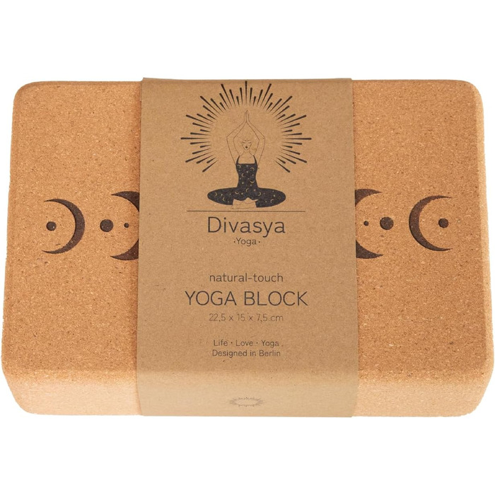 Йога-блок Divasya Natural Touch з корку, середній розмір, заокруглені кути, класичний аксесуар для йоги Sun/Moon