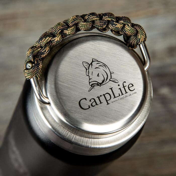 Термобутилка CarpLife з нержавіючої сталі 600 мл, ручна робота, подвійні стінки, з паракордовою ручкою – подарунок для рибалки