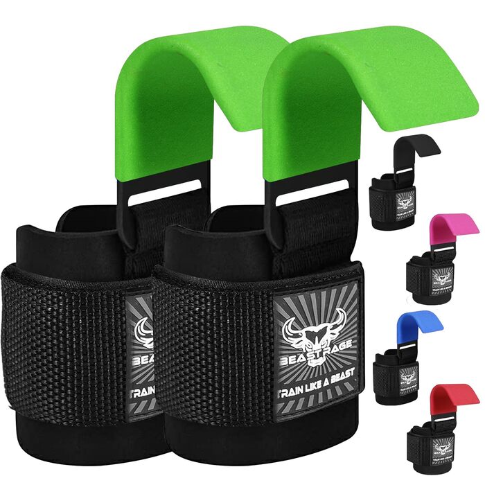 Набори для важкої атлетики BEAST RAGE: вантажні гачки, ремені для зап'ястя, неопренові, з гумовим покриттям, фітнес-бандажі, протиковзкі, для підйому штанги, тренувань, фітнес-клубу, чоловічі та жіночі (зелені)