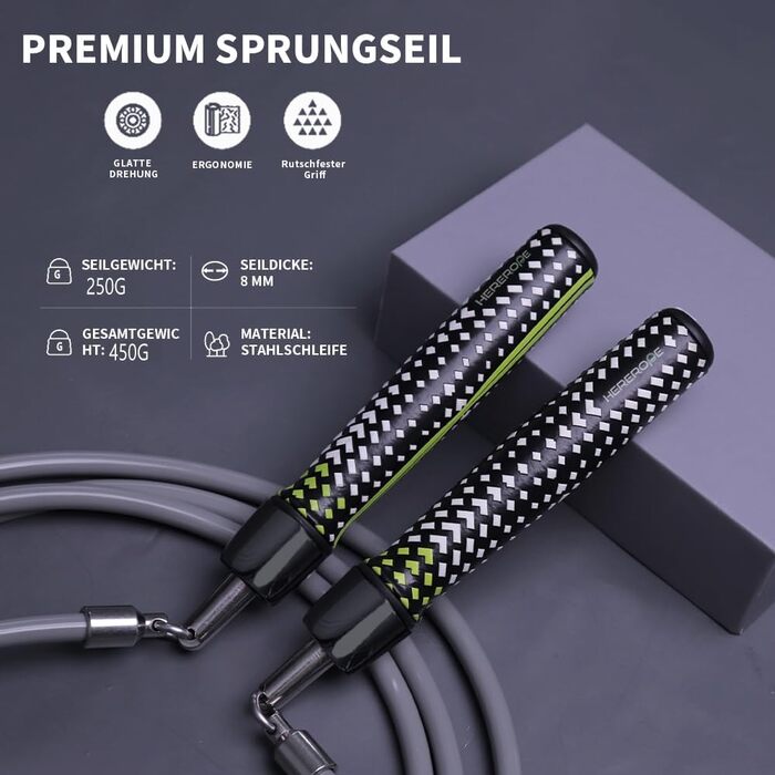 Вагінальне скакалка Hererope 250г з підшипниками, регульоване сталеве канатне скакалка для фітнесу та HIIT, чорна