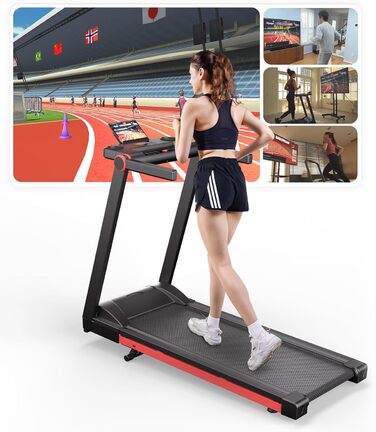 Біговий доріжки DeerRun для дому, Walking Pad з нахилом 6% та поверхнею для бігу 42 x 112 см, складаний з AI тренером та мультиплеєром, чорний