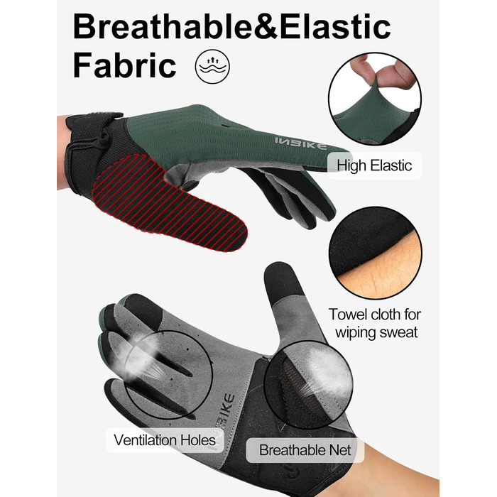 Велосипедні рукавички INBIKE для чоловіків, 2 пальці, сенсорний екран, ударостійкі, дихаючі, IHC406 (зелені, S)
