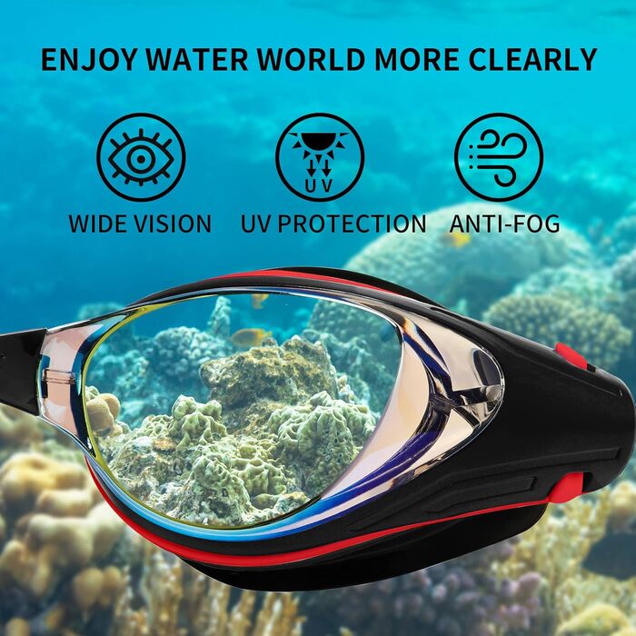 Окуляри для плавання WAVE -6.5, антифог, UV-захист, для короткозорих, чорні, без протікання