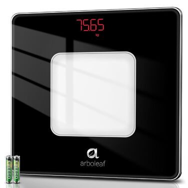 Arboleaf Ваги для людей, високоточні електронні ваги з LED-дисплеєм, технологією Step-On, загартоване скло, до 180 кг, чорні, з батарейками