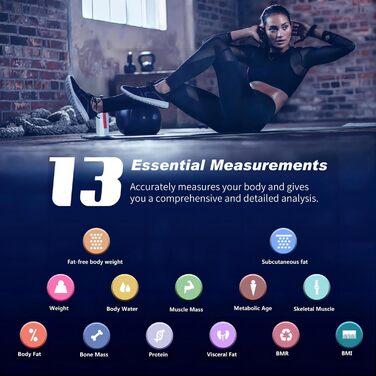 Інтелектуальна вага для вимірювання жиру та м'язів з Bluetooth, 180 кг, чорна