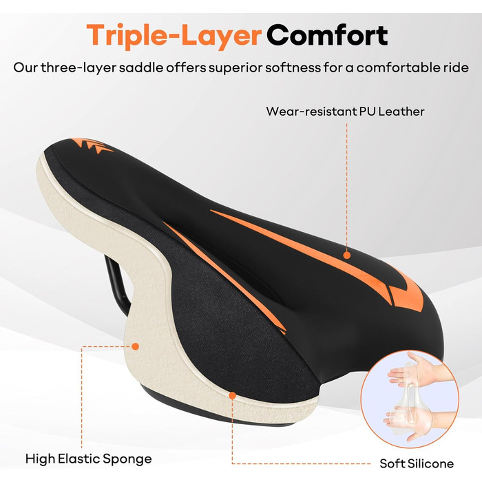 Гелевий велосипедний сідло MSDADA для жінок та чоловіків, водонепроникний, помаранчевий