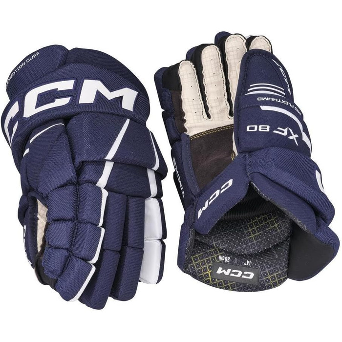 CCM Tacks XF80 Junior Хокейні рукавички для дітей, розмір 12 дюймів, темно-синій/білий