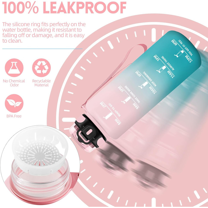 Фляга для води HoneyHolly 1л з фільтром, з маркуванням часу, для спорту, вело, йоги, активного відпочинку (чорний & червоний)