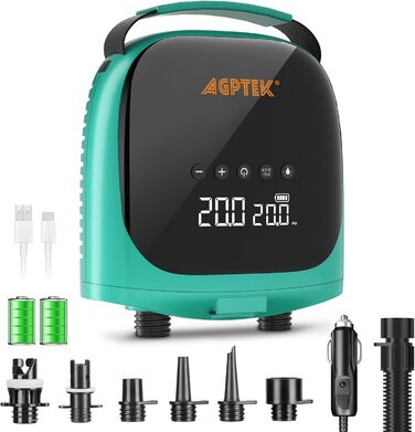 Електричний насос для SUP-дошки AGPTEK: акумуляторний, 20PSI, автоматичне відключення, 12V, для SUP та човнів