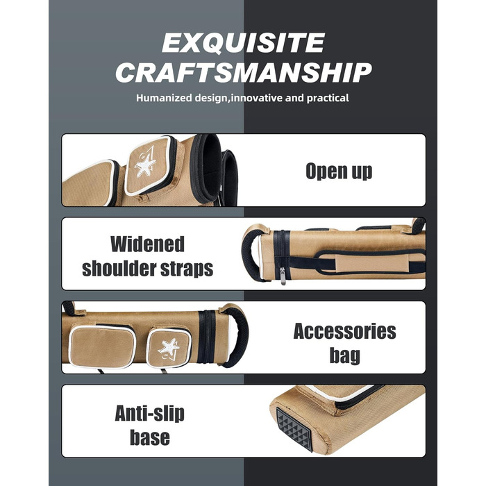 Кейс для більярдних київ CRICAL, 2 x 2 жорсткі кишені для снукеру, з штучної шкіри/оксфордської тканини, жовтий