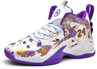 Баскетбольні кросівки для чоловіків та хлопців, високий верх, антиковзаюча підошва, спортивні кросівки для осені/зими, розміри 35-45 EU, чорно-білі (43 EU, фіолетово-білі)