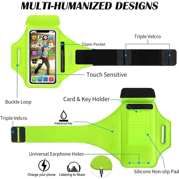 Спортивний браслет на руку для бігу з кишенькою для телефону та ключами, підходить для iPhone 17/16/15/14/13/12/11 Pro Max/Plus, зелений (до 6.9 дюймів)