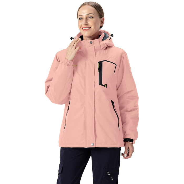 Жіноча зимова куртка YSENTO: водонепроникна, тепла флісова, функціональна з капюшоном, рожевий колір