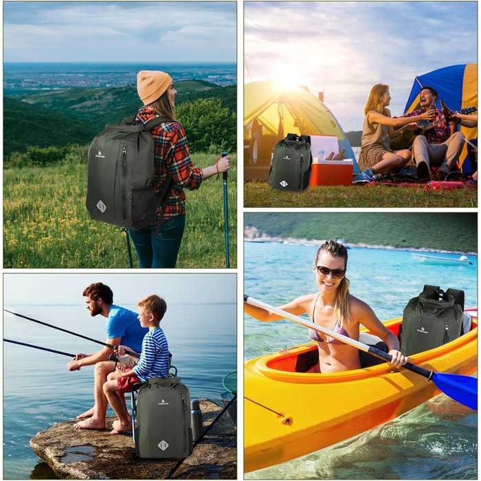 Водонепроникний рюкзак Dry Bag 20L, IPX8, з кишенею для телефону, для плавання, каякінгу, рафтингу, кемпінгу (Зелений)