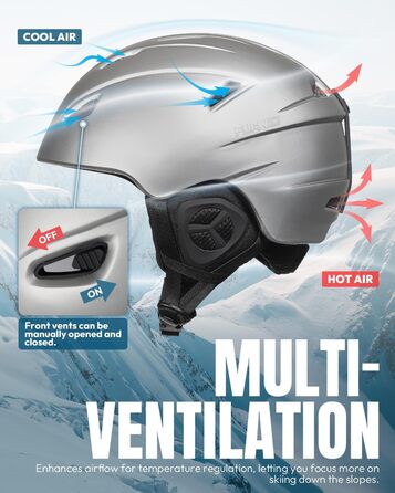 Шолом гірськолижний унісекс, регульований, 12 вентиляційних отворів, знімний внутрішній підкладковий шар та навушники, легкий сноуборд шолом для зимових видів спорту (сріблястий, L: 59-61 см)