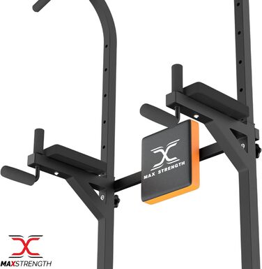 MAXSTRENGTH Багатофункціональний турнік-стійка для віджимань, вертикальне піднімання колін, турнік для підтягувань, чорний