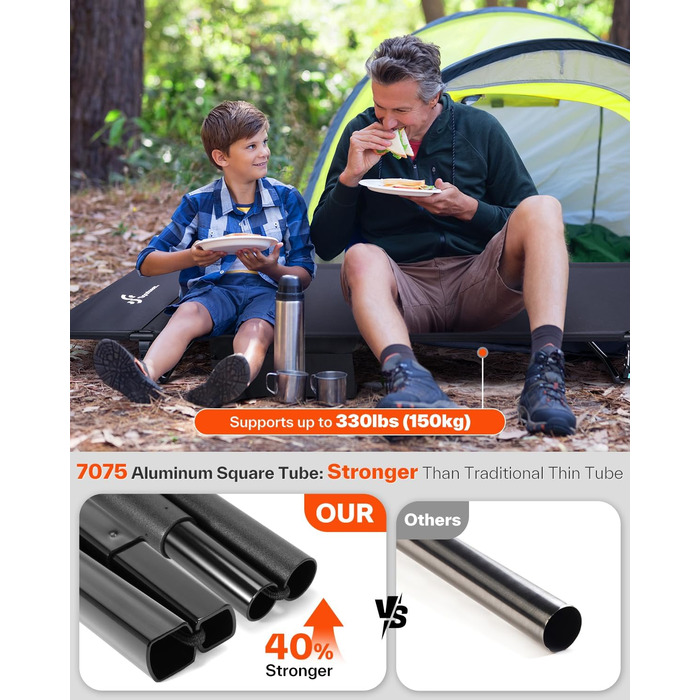 Розкладне ліжко Sportneer для кемпінгу та відпочинку на природі: легке, компактне, алюмінієве (190x70 см)