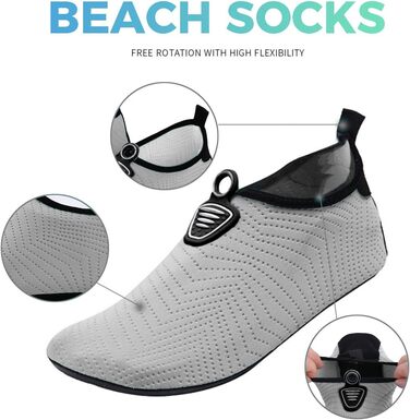 Чоловічі та жіночі аквашузи для плавання та серфінгу. Швидковисихаючі, підошва з неслизьким покриттям, розмір 39/40 EU, сірі