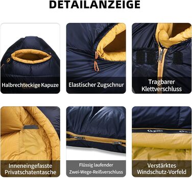 Спальник зимовий Daunenschlafsack з графеновим покриттям, -24°C, 1500г пуху, темно-синій - для кемпінгу, туризму та трекінгу