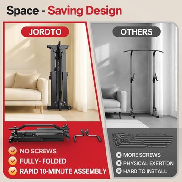 JOROTO Турнік-Штанга Power Tower, Регульована Висота, 5-в-1, для Дома, 172 кг, Безкоштовні Віджимання та Підтягування