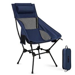 Складний туристичний стілець Hochlehner з підголівником, 150 кг, ультралегкий, портативний, для кемпінгу, риболовлі, пляжу, відпочинку на природі та піших прогулянок (Indigoblau)