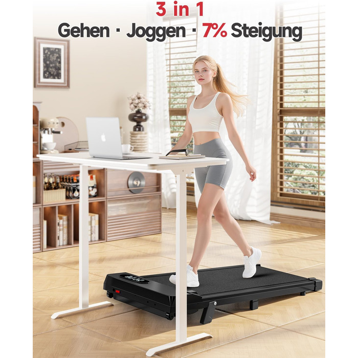 Walking Pad для дому HomeFitnessCode: електричний біговий килимок з нахилом, 1-8 км/год, чорний глянцевий