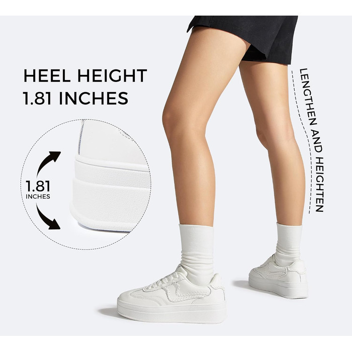 Жіночі кросівки на платформі LUCKY STEP – модні масивні кросівки, зручні шнурівки для повсякденного носіння та прогулянок з прошитими деталями, чорно-білі (білі, 42 EU)