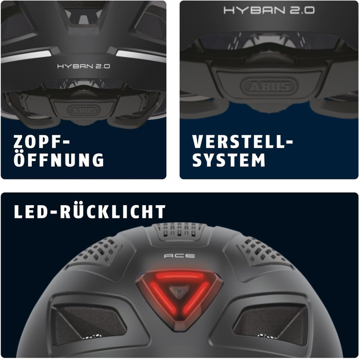 Шолом велосипедний ABUS Hyban 2.0 ACE з візором, світлом та ABS-оболонкою, чорний (velvet black), L (56-61 см)
