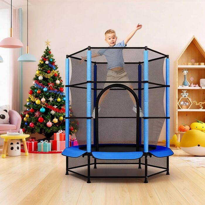 Батут для дітей LIFERUN Ø140 см з сіткою безпеки, для тренувань та розваг у саду, до 50 кг, блакитний