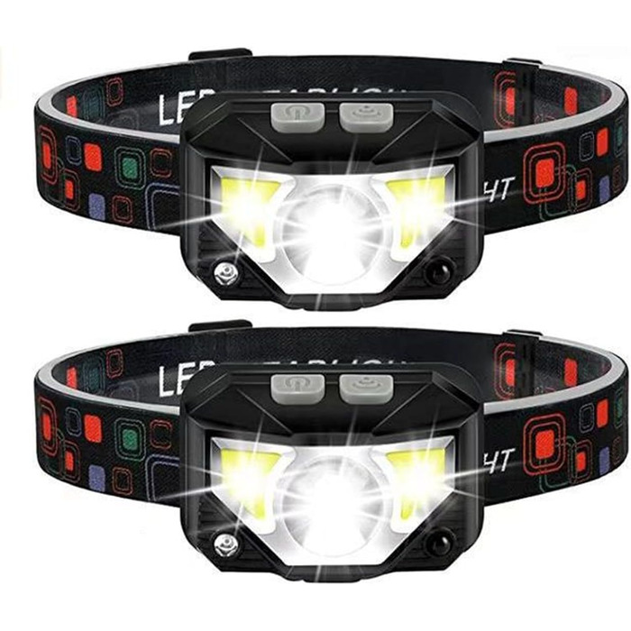 Налобний ліхтар 1200 люмен з регулюванням світла (білий/червоний), водонепроникний, з датчиком руху, 8 режимів. 2 шт.