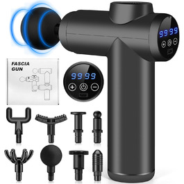 AQXONG Міні масажер для м'язів, портативний електричний масажер з LCD дисплеєм, 99 швидкостей, 8 насадок, тиха робота 35dB, акумуляторний