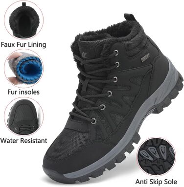 Чоловічі зимові черевики FLARUT: тепла підкладка, для хайкінгу, трекінгу, снігових прогулянок, чорний, 46 EU