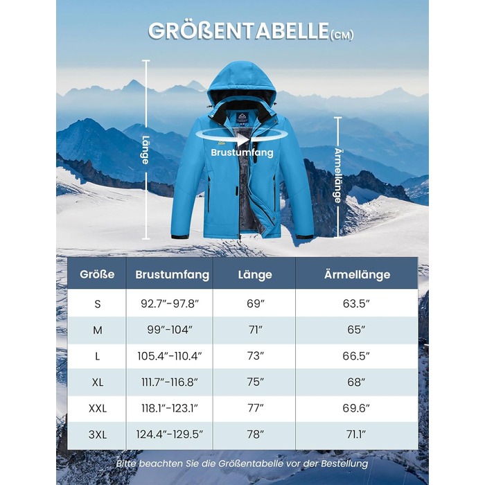 Зимова куртка Rdruko для чоловіків: тепла флісова підкладка, водонепроникна функціональна куртка для сноуборду, туризму та активного відпочинку (біла, XXL, синій)