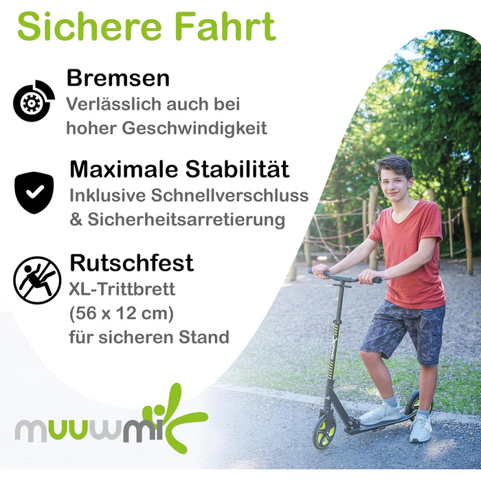 Скутер Muuwmi Pro з алюмінію – для дітей та дорослих, 215 мм, ABEC 7, регульована висота, GS-сертифікований, помаранчевий