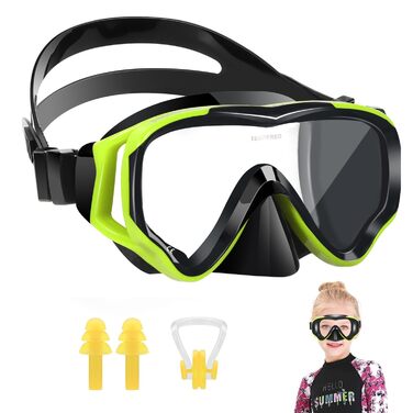 Набір для снорклінгу для дітей HIKOTEY, сухий сноркель, маска для снорклінгу з антизапотіваючим покриттям, водонепроникні затички для вух, набір для снорклінгу для хлопчиків (B1-Жовтий)