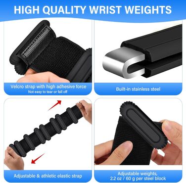 Набір манжет для зап'ястя 2 шт. чорного кольору, 2 * 480г, регульовані вантажні манжети для фітнесу, йоги, аеробіки та силових тренувань