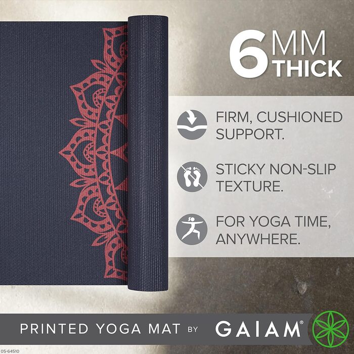 Килимок для йоги Gaiam Premium 6мм з принтом Marrakesch - товстий, неслизький, для йоги, пілатесу та фітнесу